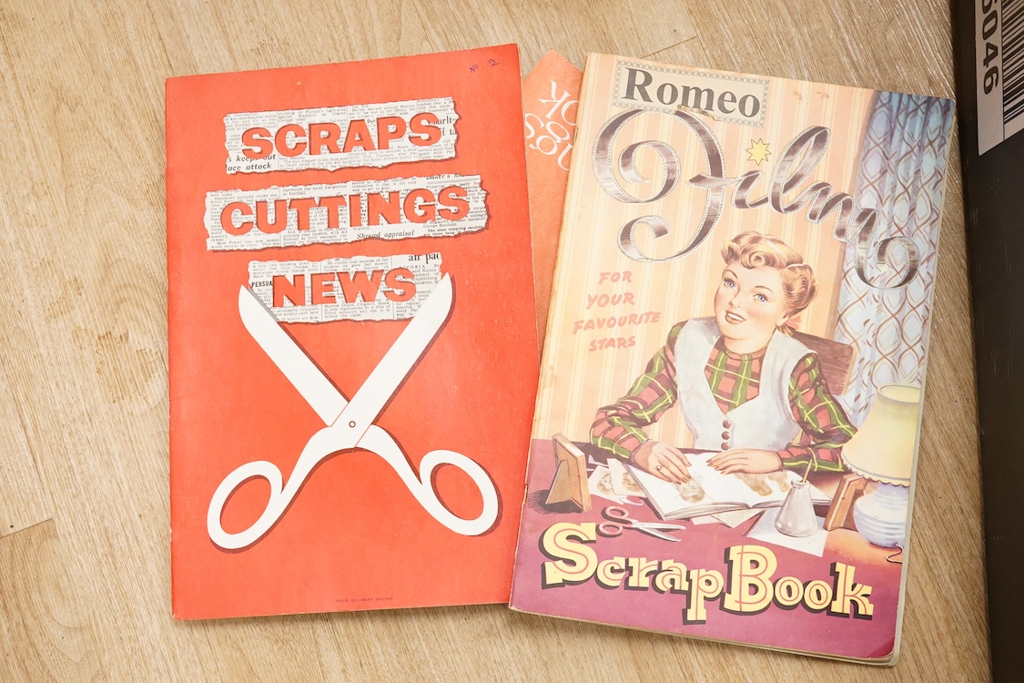 A collection of original 1960s pop memorabilia including The Beatles related items; a pair of Beatles curtains together with some spare material, a brooch on its original backing card, and a number of magazines, a 1979 W